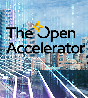 Digital Boston Skyline with Open Accelerator logo